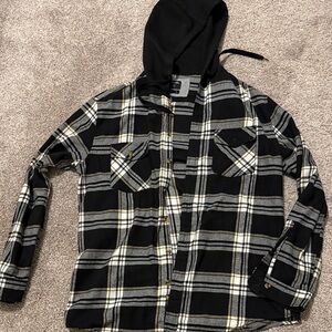 Burnside Black and Gray Plaid Shirt Jacket